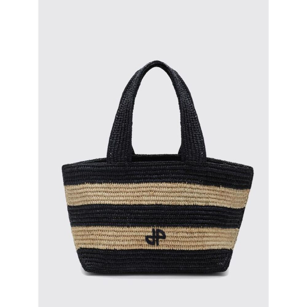 Patou Women Bicolour Striped Raffia Handbag Patou With Embroidered Logo